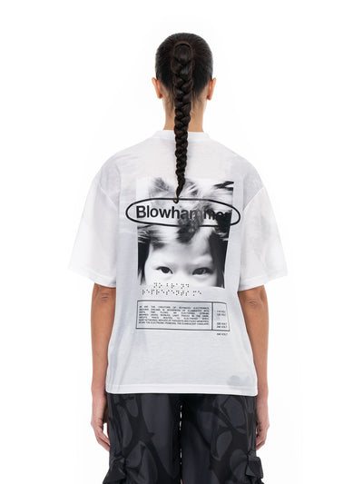 Tee-shirt blanc Stream, porté, vue de dos avec l'imprimé