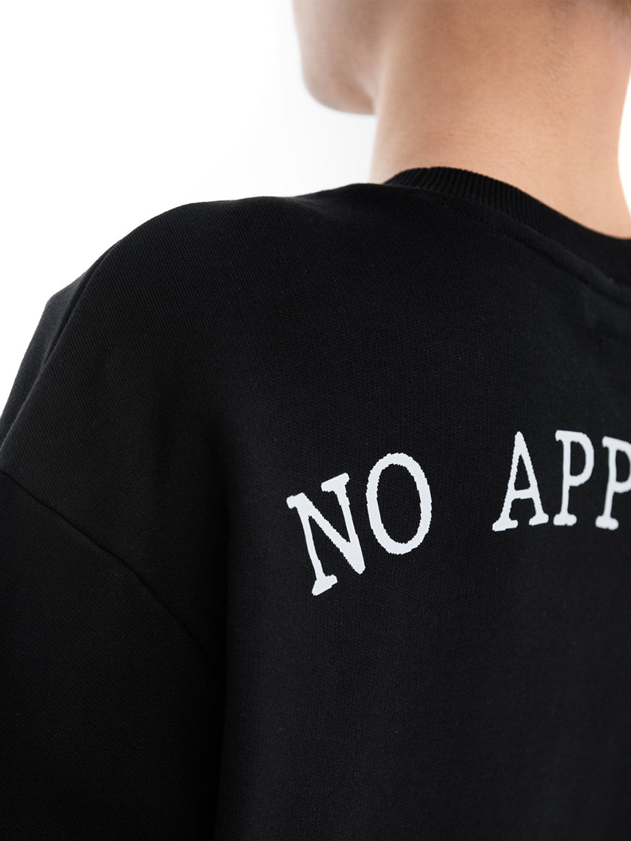 Felpa girocollo nera No Approval, dettaglio della stampa sul retro