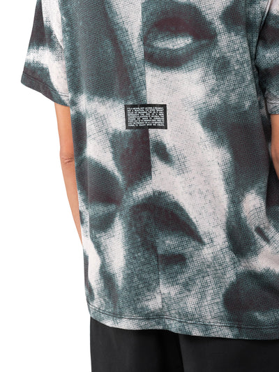 Petrolgrün-rosafarbenes T-Shirt Militant Maw, Detail des Labels auf der Rückseite