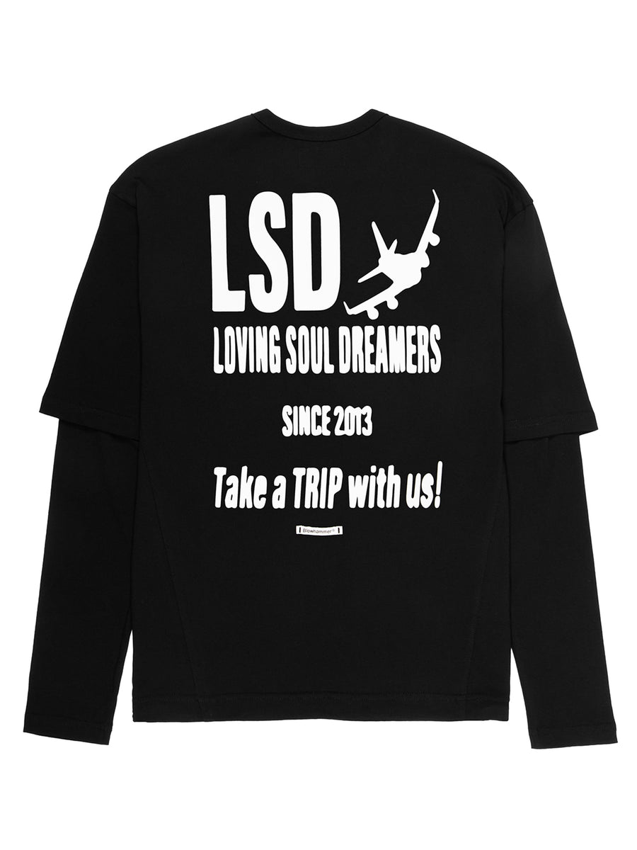 T-shirt a maniche lunghe nera Travel Agency, vista dietro con la stampa