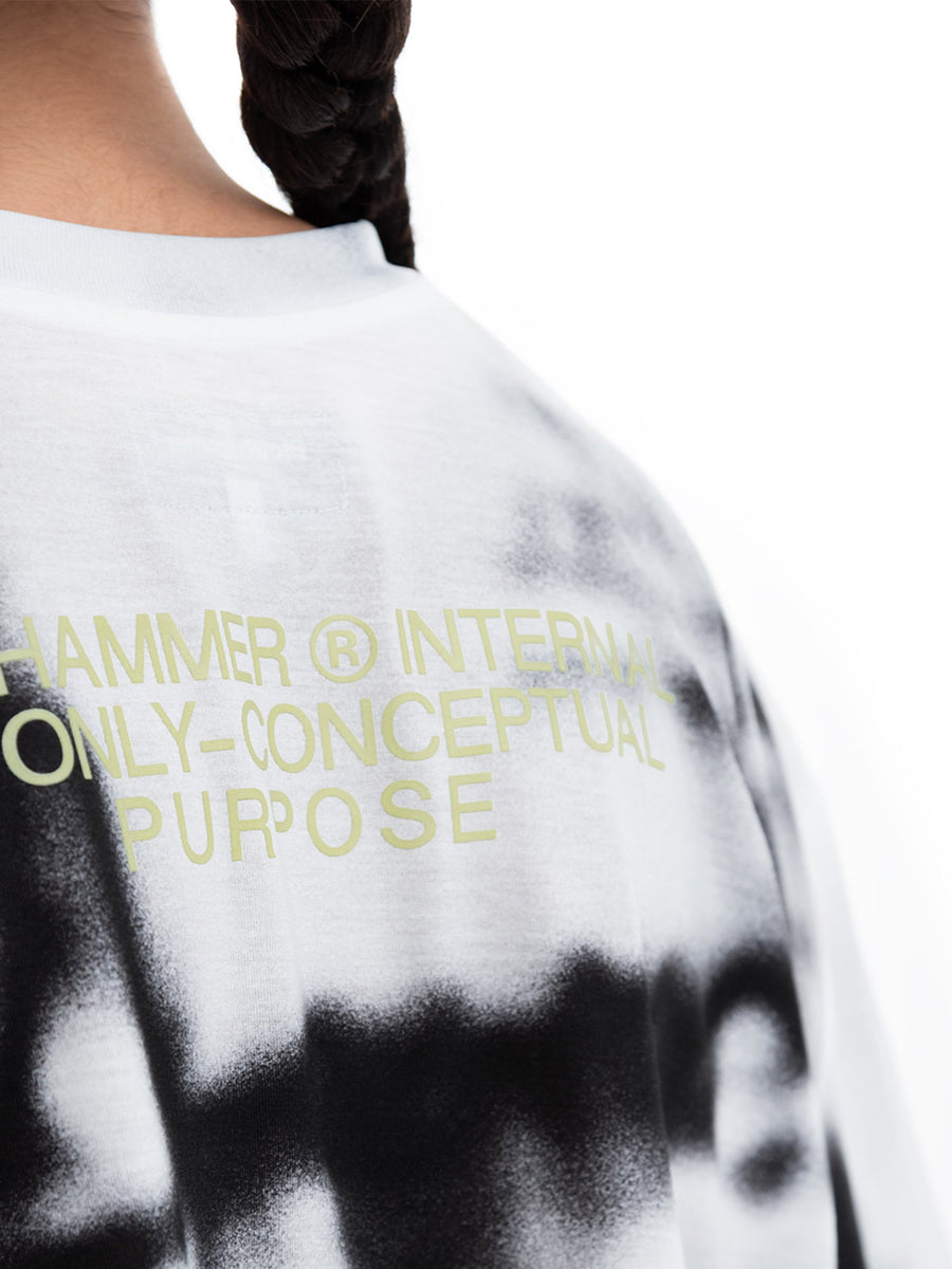 T-shirt corta bianca e nera Rift, dettaglio della stampa sul retro