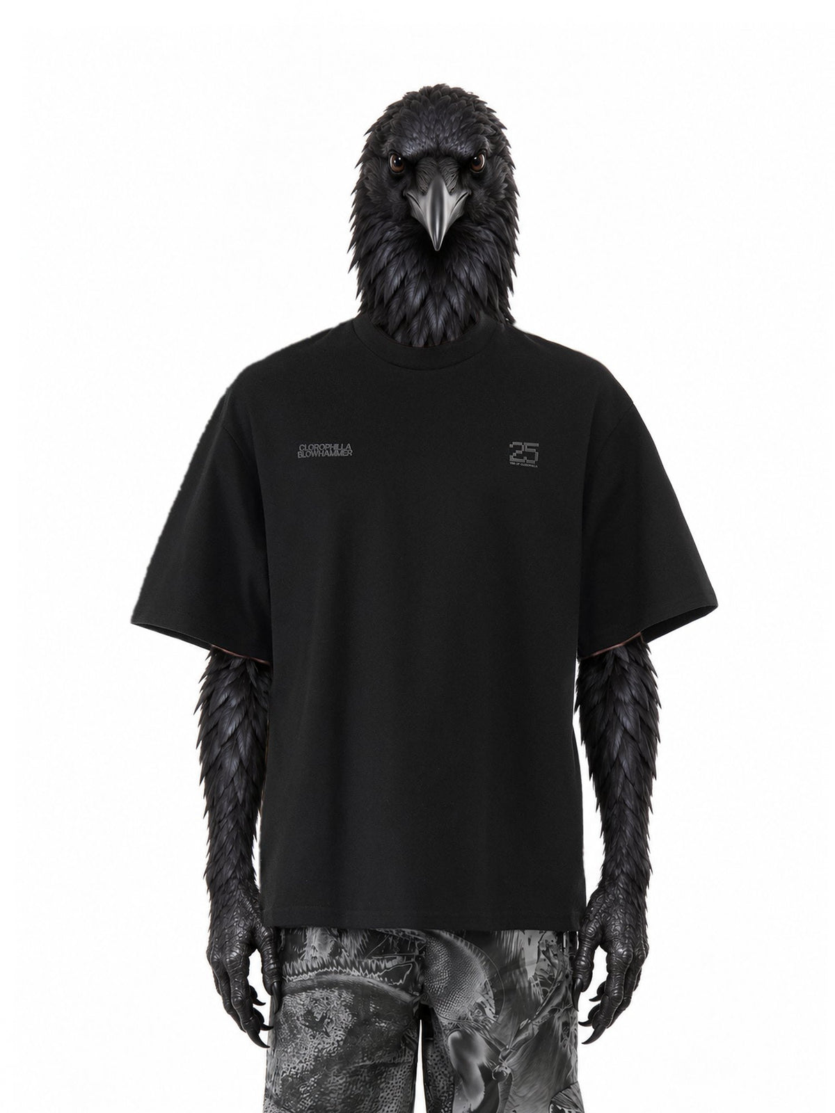 Personaggio inventato, corvo nero, indossa Vertebrae T-Shirt